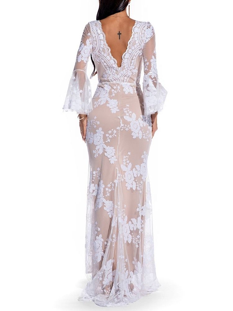 Robe Transparente À Encolure En V Et Longue Au Sol Pour Femmes