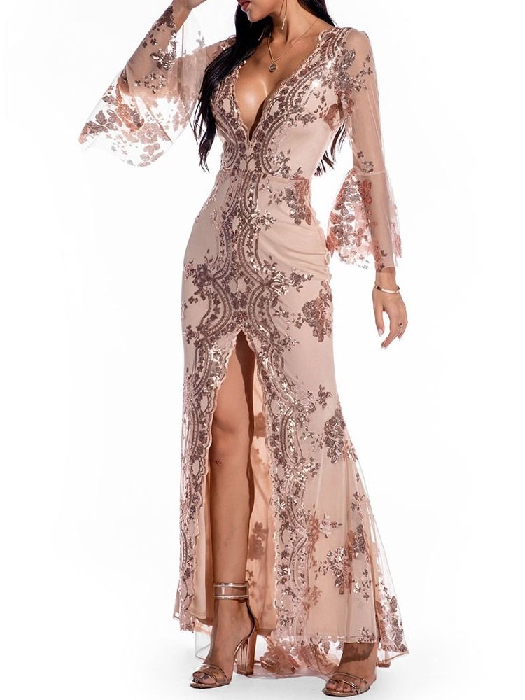 Robe Transparente À Encolure En V Et Longue Au Sol Pour Femmes