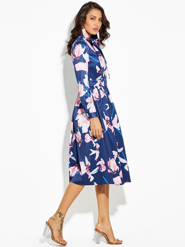 Robe Trapèze À Manches Longues Et À Imprimé Floral Pour Femmes