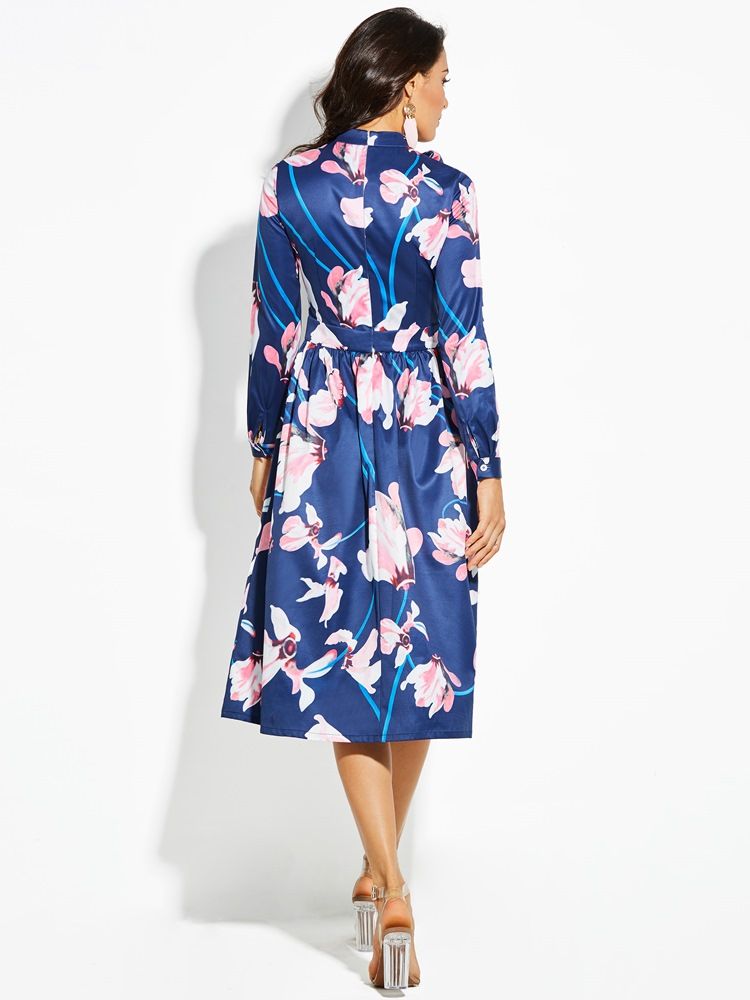 Robe Trapèze À Manches Longues Et À Imprimé Floral Pour Femmes