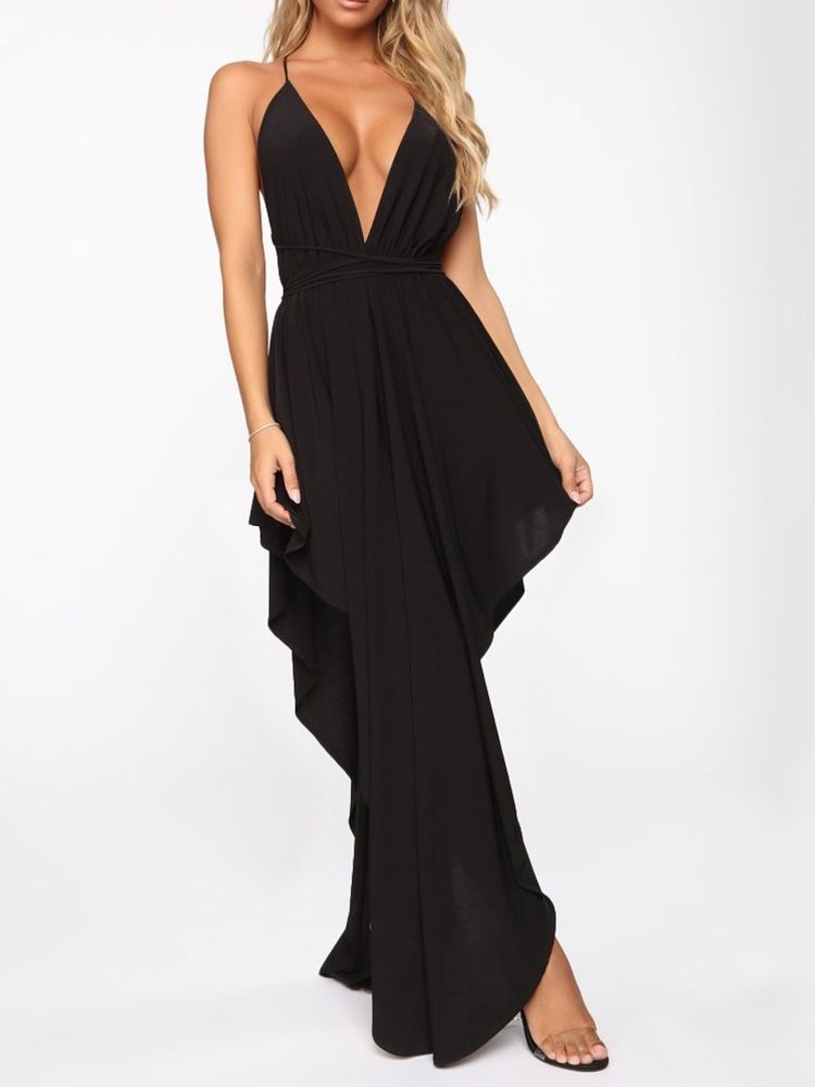 Robe Unie Asymétrique Sans Manches Pour Femme