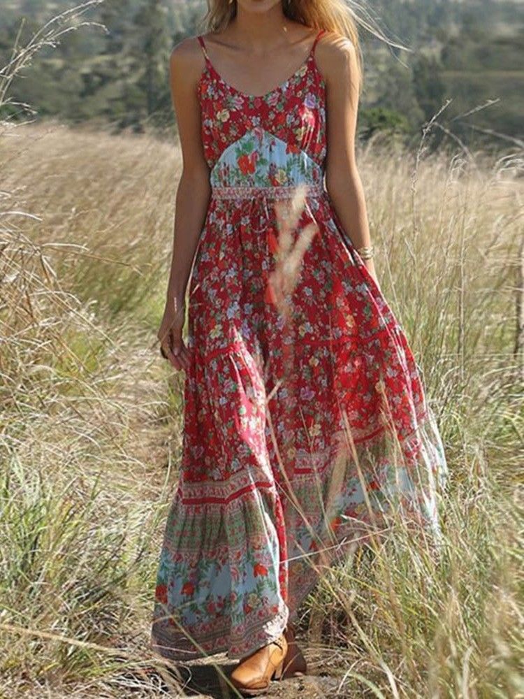 Robe De Voyage Florale Plissée À Longueur De Cheville Pour Femme