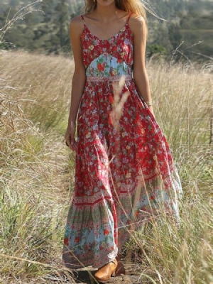 Robe De Voyage Florale Plissée À Longueur De Cheville Pour Femme