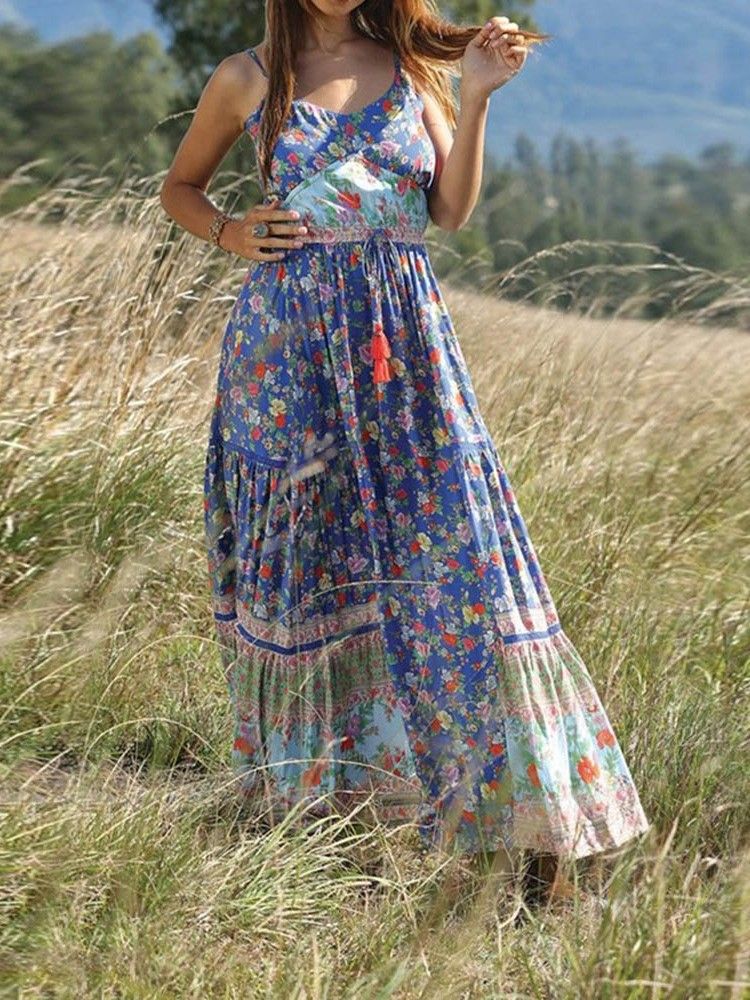 Robe De Voyage Florale Plissée À Longueur De Cheville Pour Femme