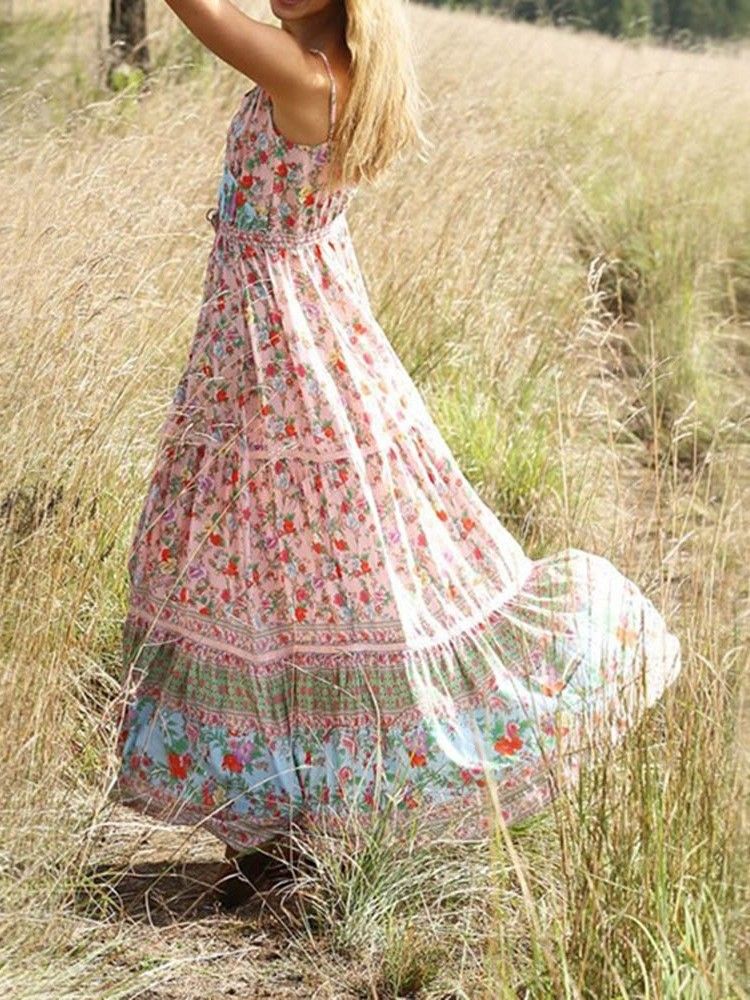 Robe De Voyage Florale Plissée À Longueur De Cheville Pour Femme