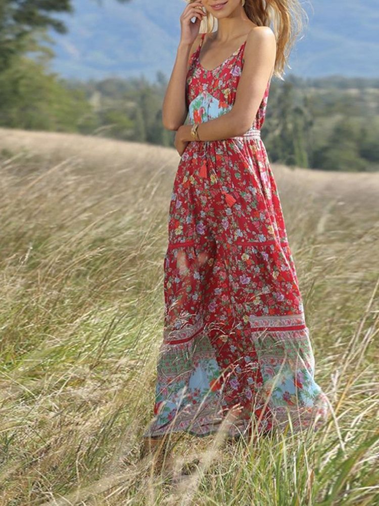 Robe De Voyage Florale Plissée À Longueur De Cheville Pour Femme