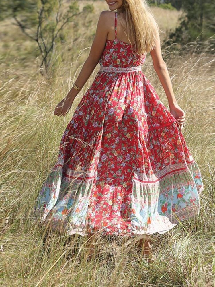 Robe De Voyage Florale Plissée À Longueur De Cheville Pour Femme