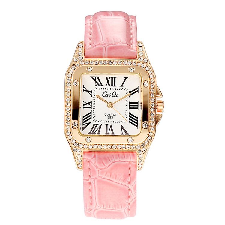 Montre Carrée En Pu Avec Strass Pour Femme