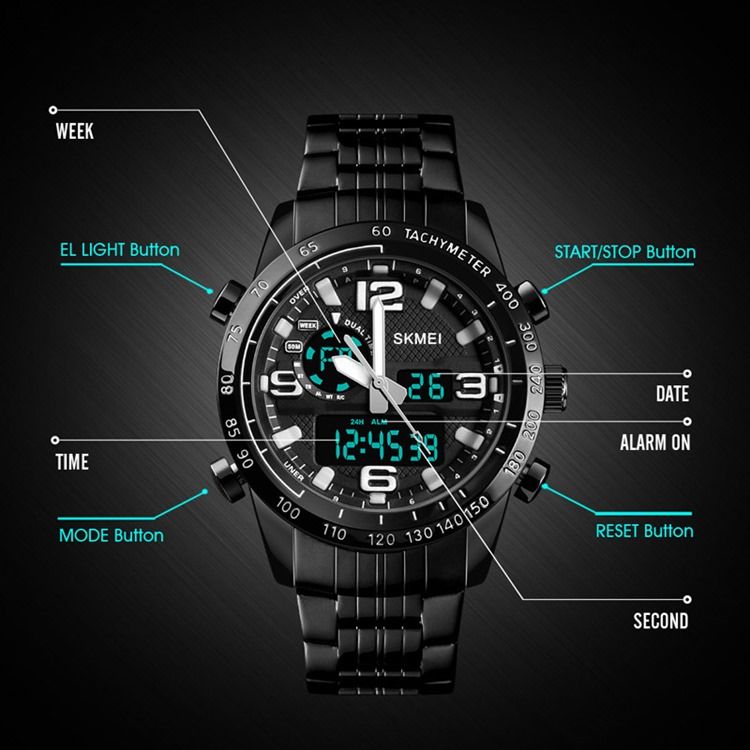 Montre D'alarme Noire Pour Hommes