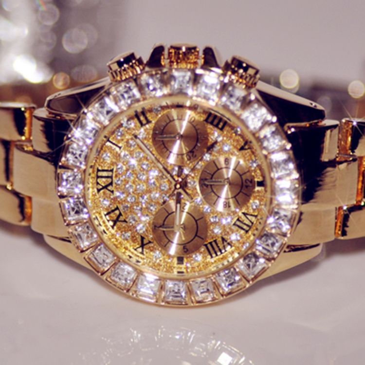 Montre Luxueuse Dorée Brillante Pour Femme