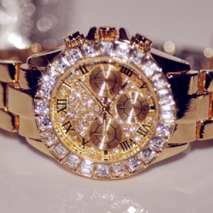 Montre Luxueuse Dorée Brillante Pour Femme