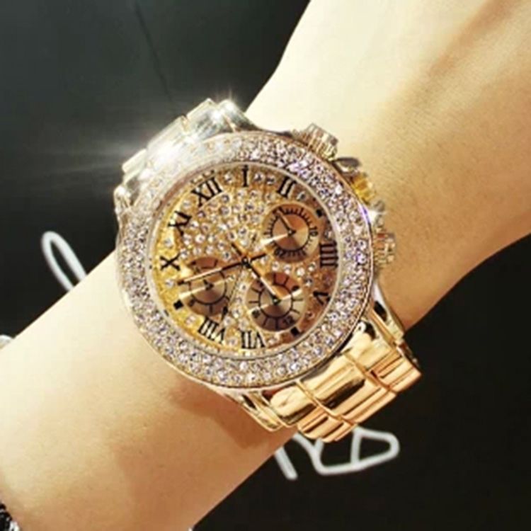 Montre Luxueuse Dorée Brillante Pour Femme