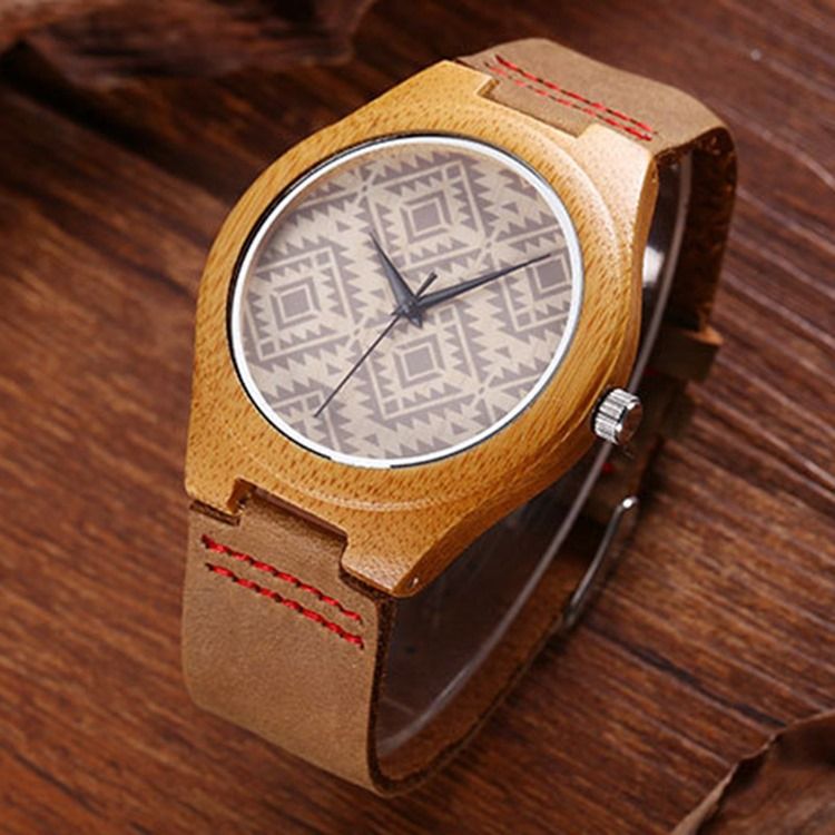 Montre À Quartz En Bois De Bambou Pour Femme