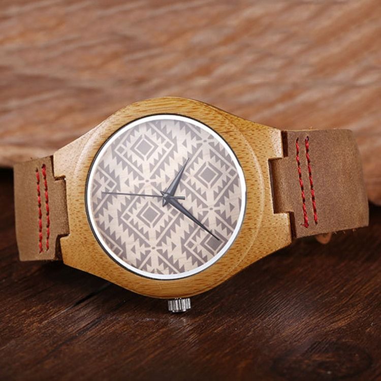 Montre À Quartz En Bois De Bambou Pour Femme