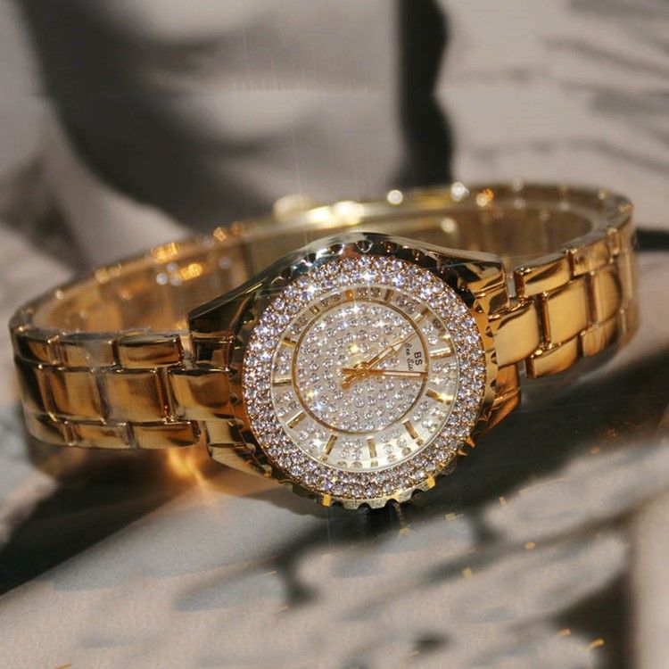 Montre À Quartz Ronde Pour Femme Avec Strass