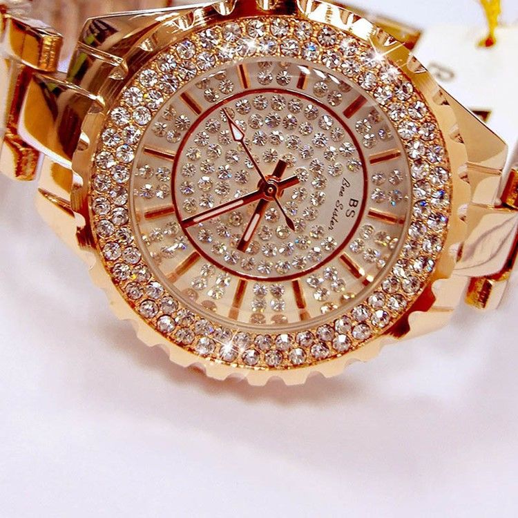 Montre À Quartz Ronde Pour Femme Avec Strass