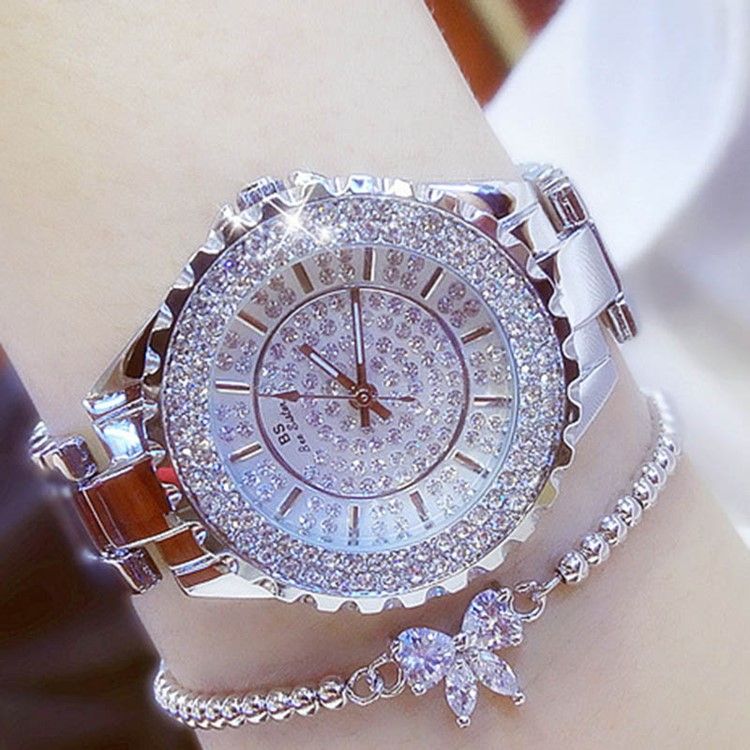 Montre À Quartz Ronde Pour Femme Avec Strass