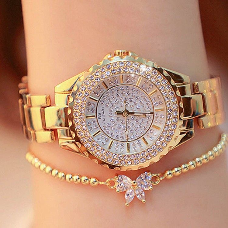 Montre À Quartz Ronde Pour Femme Avec Strass