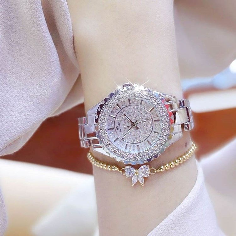 Montre À Quartz Ronde Pour Femme Avec Strass