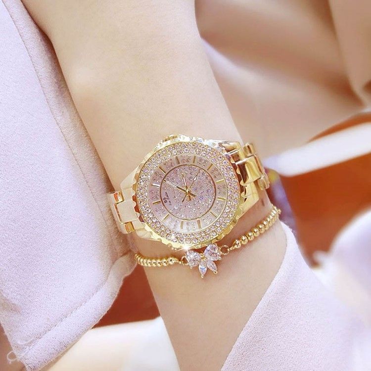 Montre À Quartz Ronde Pour Femme Avec Strass