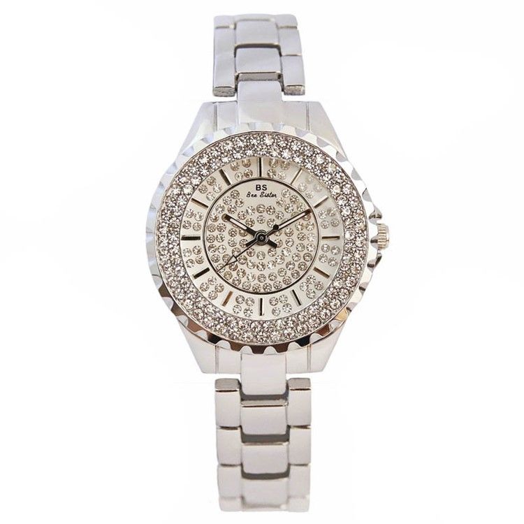 Montre À Quartz Ronde Pour Femme Avec Strass