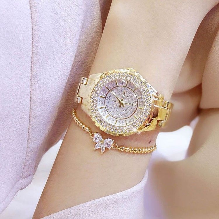 Montre À Quartz Ronde Pour Femme Avec Strass