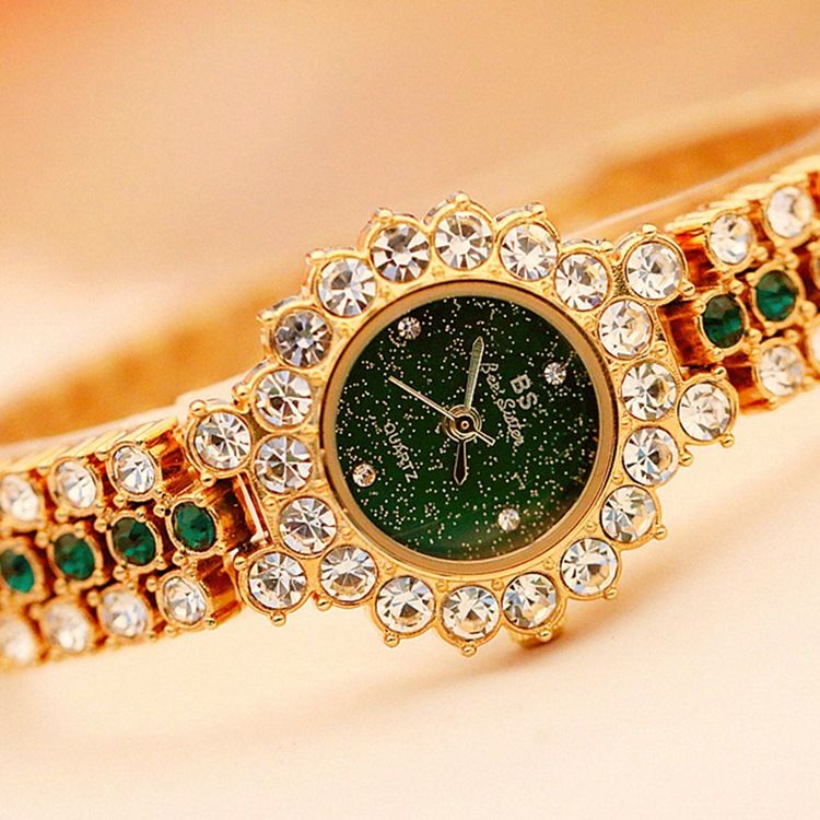 Montre À Quartz Ronde Pour Femme Avec Strass