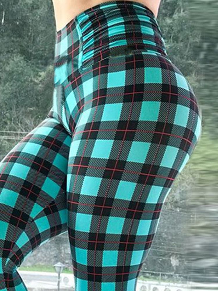 Femmes Plaid Imprimer Pleine Longueur Fitness Yoga Leggings Pantalons De Yoga Taille Haute Tiktok Leggings