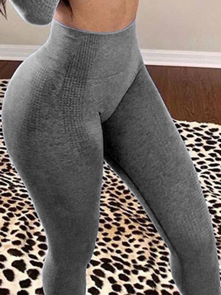 Femmes Polyester Solide Joint Sans Couture Respirant Femme Longueur Cheville Pantalon De Yoga Taille Haute Tiktok Leggings