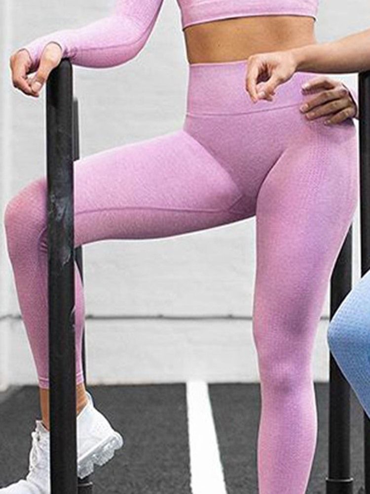 Femmes Polyester Solide Joint Sans Couture Respirant Femme Longueur Cheville Pantalon De Yoga Taille Haute Tiktok Leggings