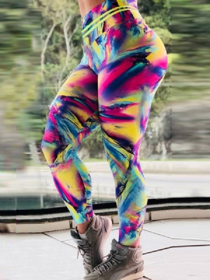 Leggings De Yoga Respirants Pour Femmes Impression De Blocs De Couleur Pantalons De Yoga Taille Haute Leggings Tiktok