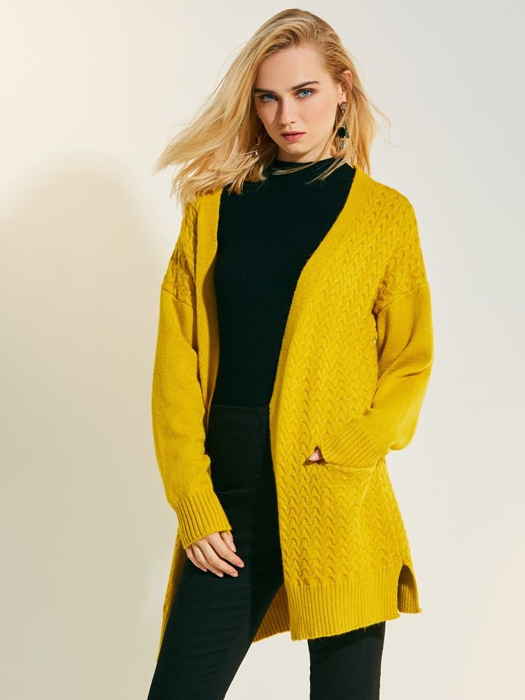 Cardigan Ample Uni Mi-long Pour Femme