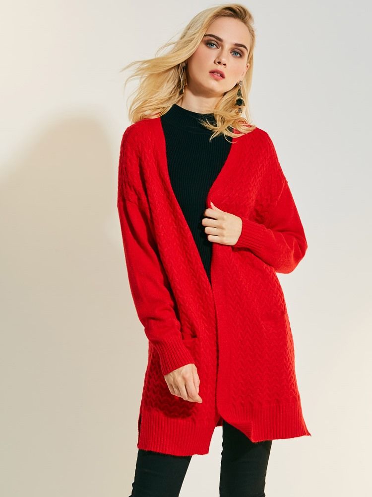 Cardigan Ample Uni Mi-long Pour Femme