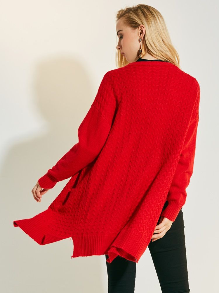 Cardigan Ample Uni Mi-long Pour Femme