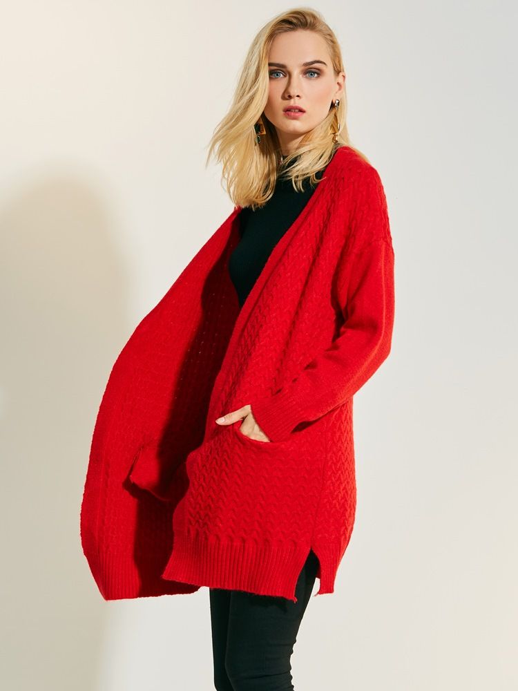 Cardigan Ample Uni Mi-long Pour Femme