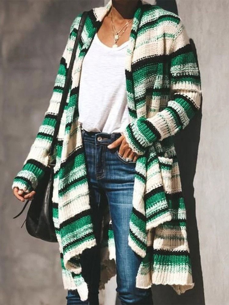 Cardigan En Tricot Pour Femmes À Blocs De Couleurs Réguliers