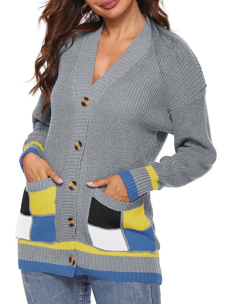 Pull Ample À Boutonnage Simple Pour Femmes Patchwork D'automne