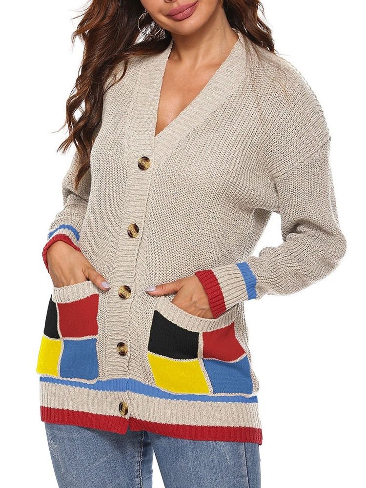 Pull Ample À Boutonnage Simple Pour Femmes Patchwork D'automne