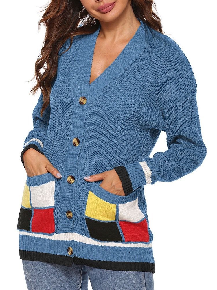 Pull Ample À Boutonnage Simple Pour Femmes Patchwork D'automne