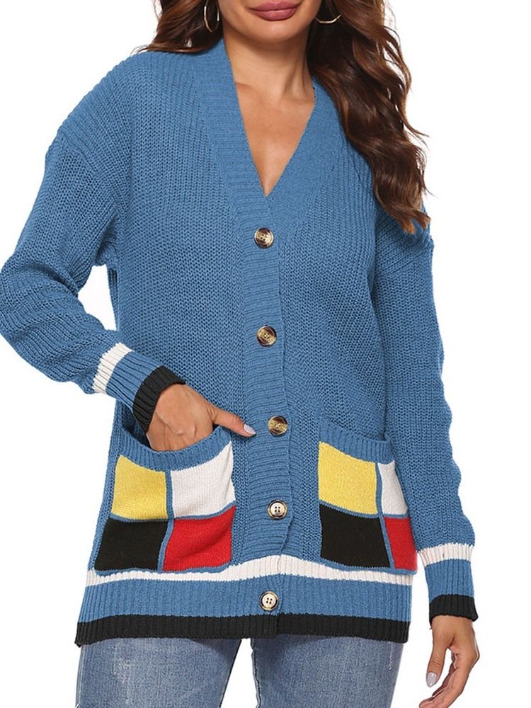 Pull Ample À Boutonnage Simple Pour Femmes Patchwork D'automne