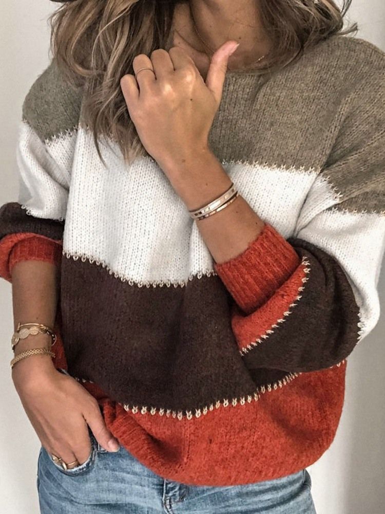 Pull À Col Rond Automne Mince Régulier Pour Femmes