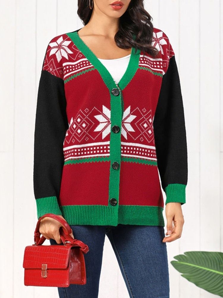 Pull De Noël Pour Femmes À Col En V Et À Boutonnage Simple Régulier Et Épais