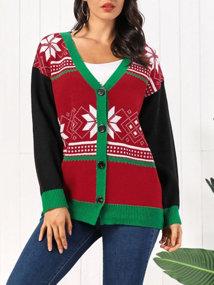 Pull De Noël Pour Femmes À Col En V Et À Boutonnage Simple Régulier Et Épais