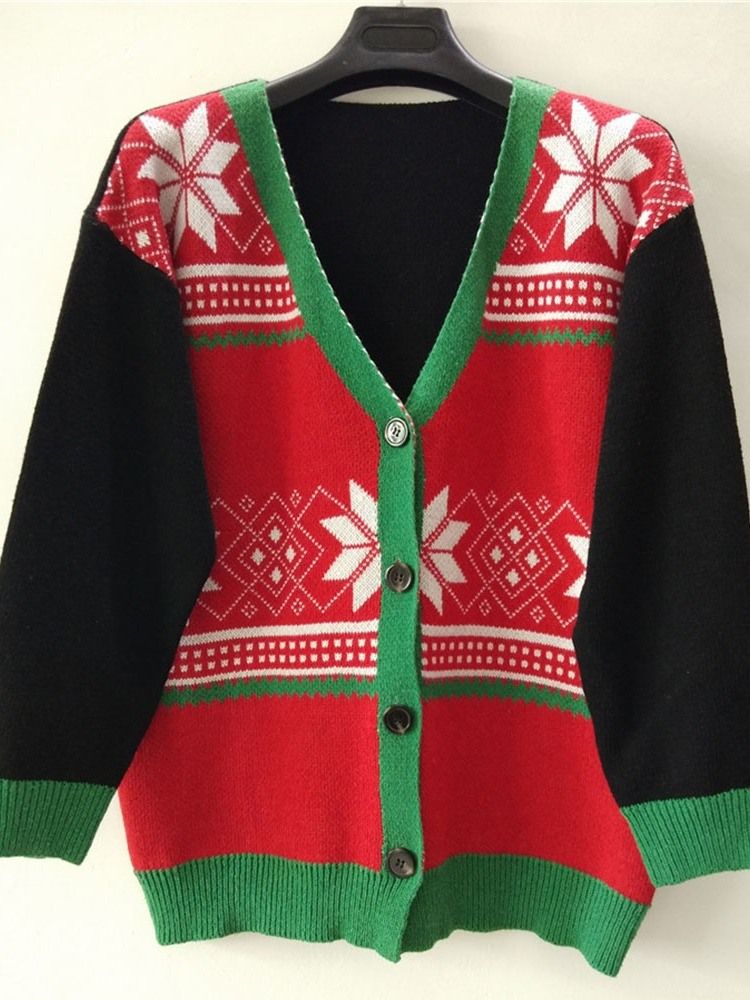 Pull De Noël Pour Femmes À Col En V Et À Boutonnage Simple Régulier Et Épais