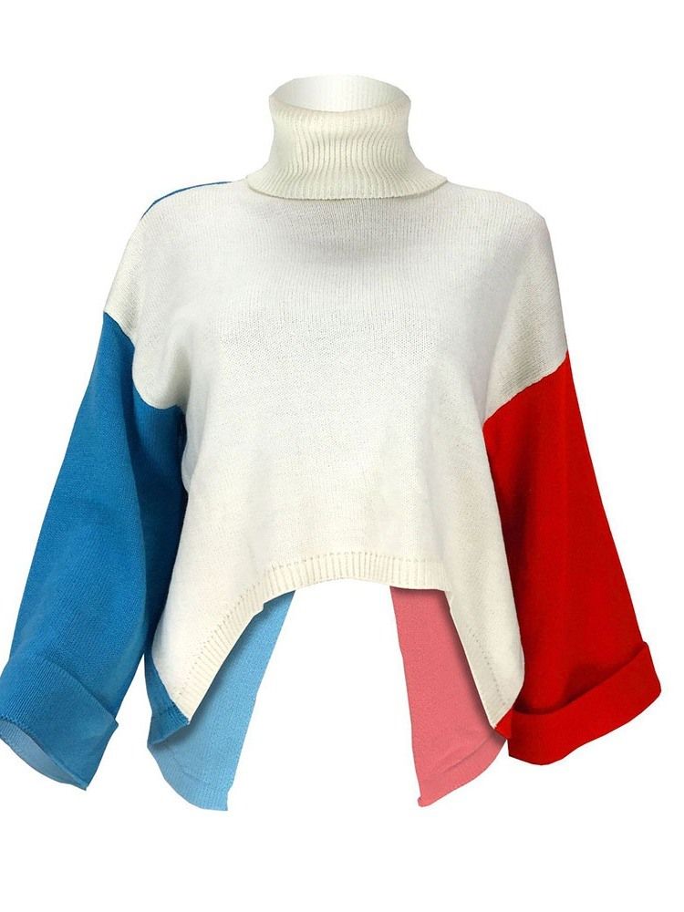 Pull Standard Asymétrique À Manches Longues Pour Femmes À Col Roulé