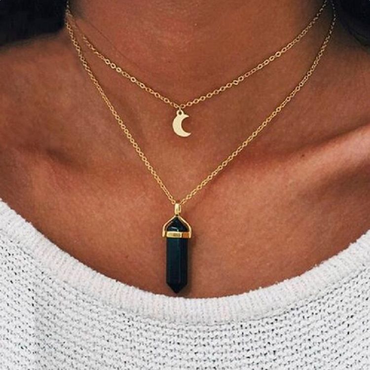 Collier Pour Femme Moon Bullet À Double Couche