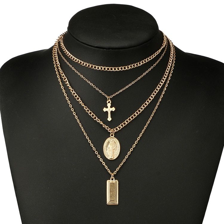 Collier Multicouche À Breloques En Croix Dorées Pour Femmes