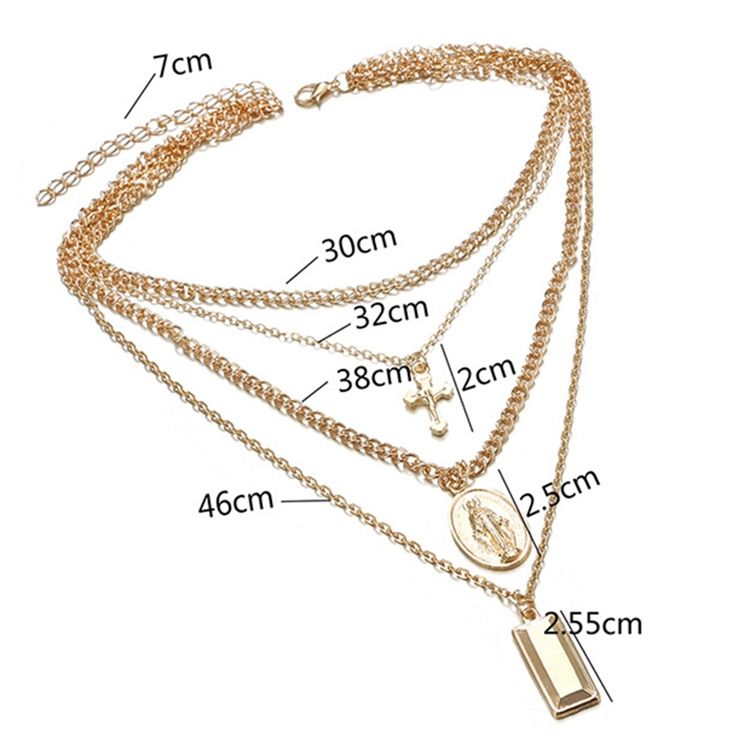 Collier Multicouche À Breloques En Croix Dorées Pour Femmes