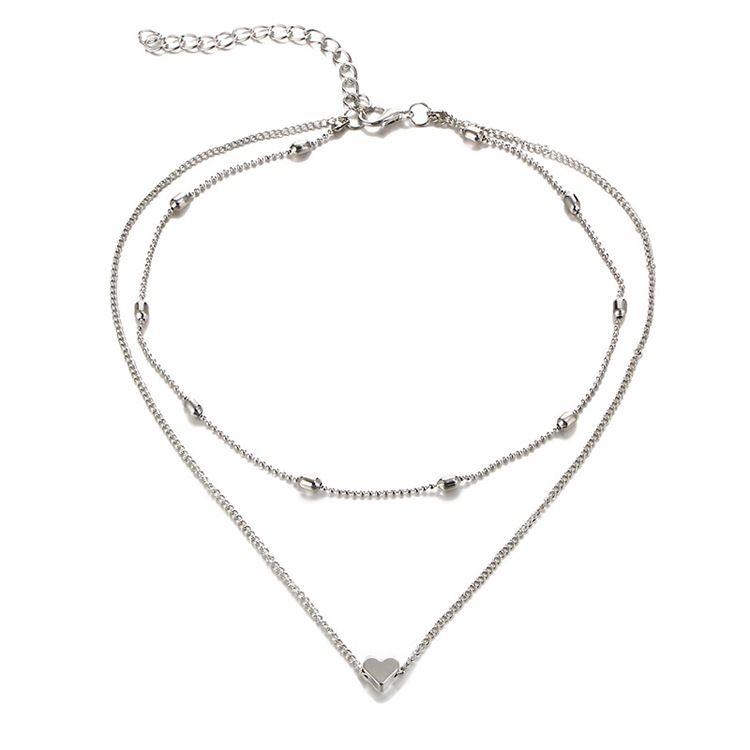 Collier Pendentif Coeur Double Couche Pour Femme