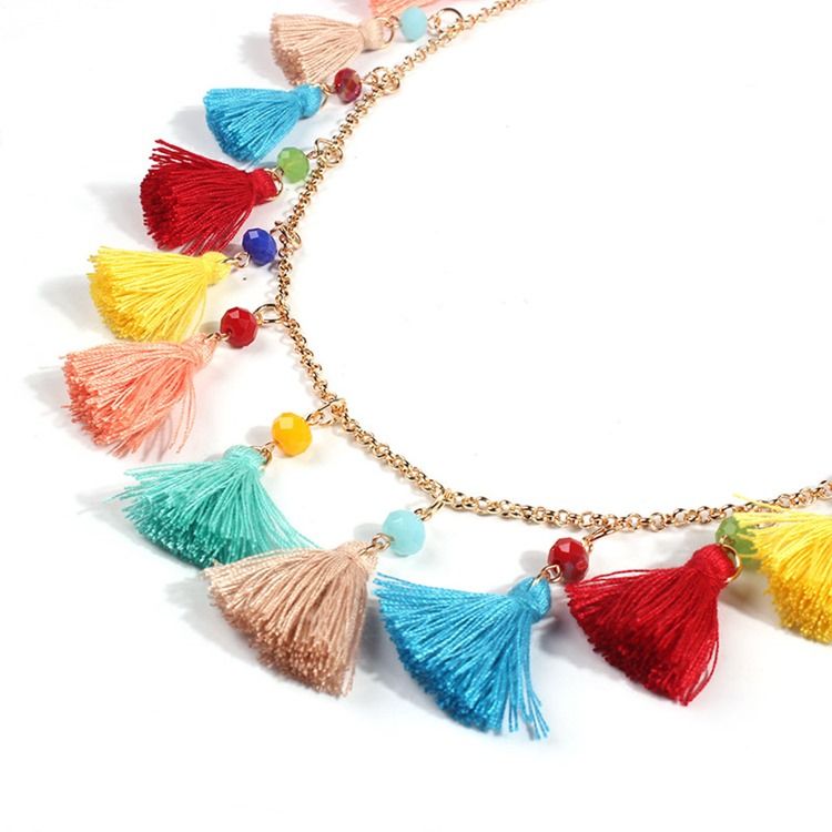 Collier À Pendentif Pompon De Couleur Vintage